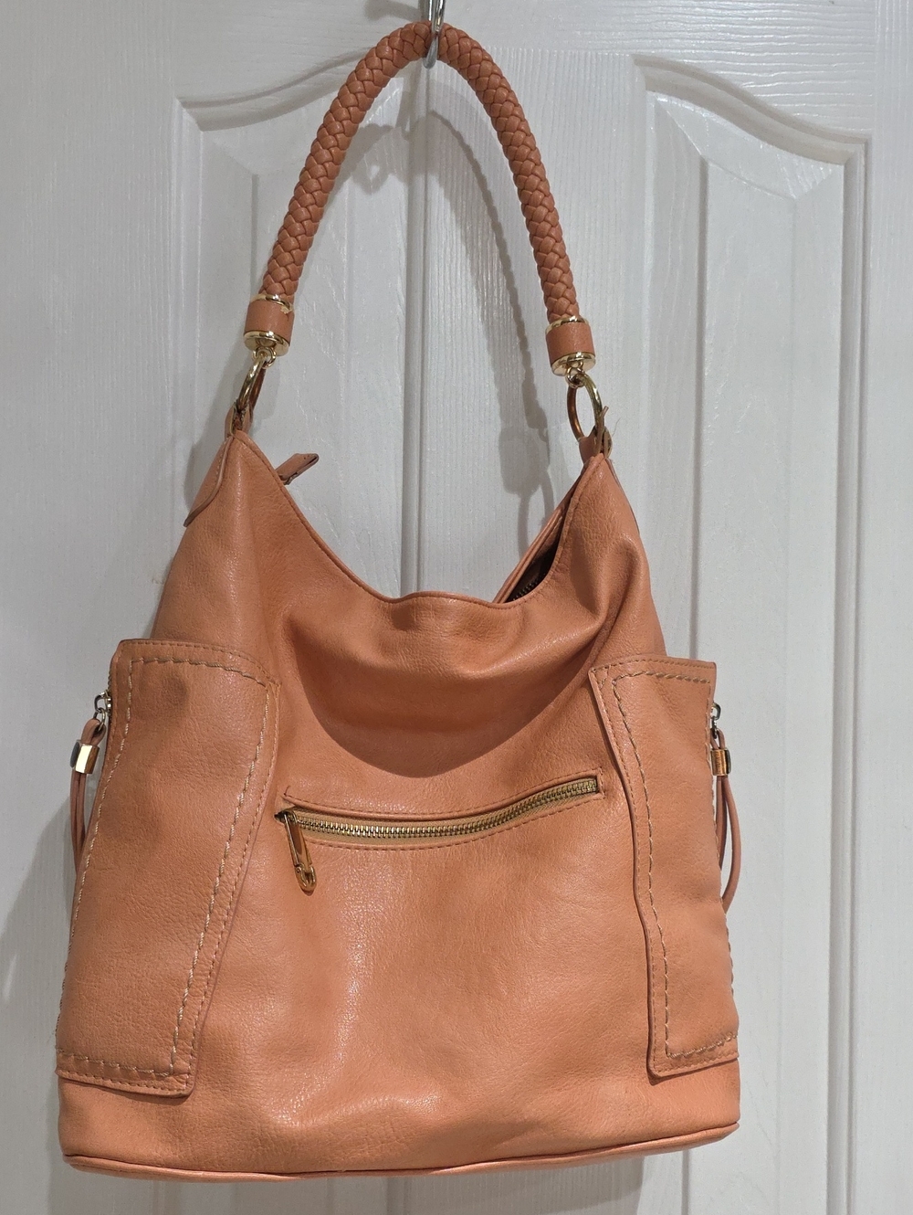 Miztique Vegan Leather Hobo Shoulder Bag in Peach-Tan